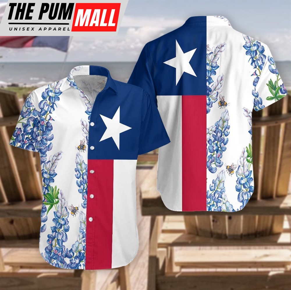 Texas Hawaiian Shirt, Texas Flag Bluebonnets Hawaiian Shirt Unisex Adult