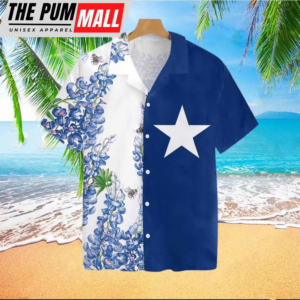 Texas Hawaiian Shirt, Texas Flag Bluebonnets Ver4 Tropical Hawaiian Shirt