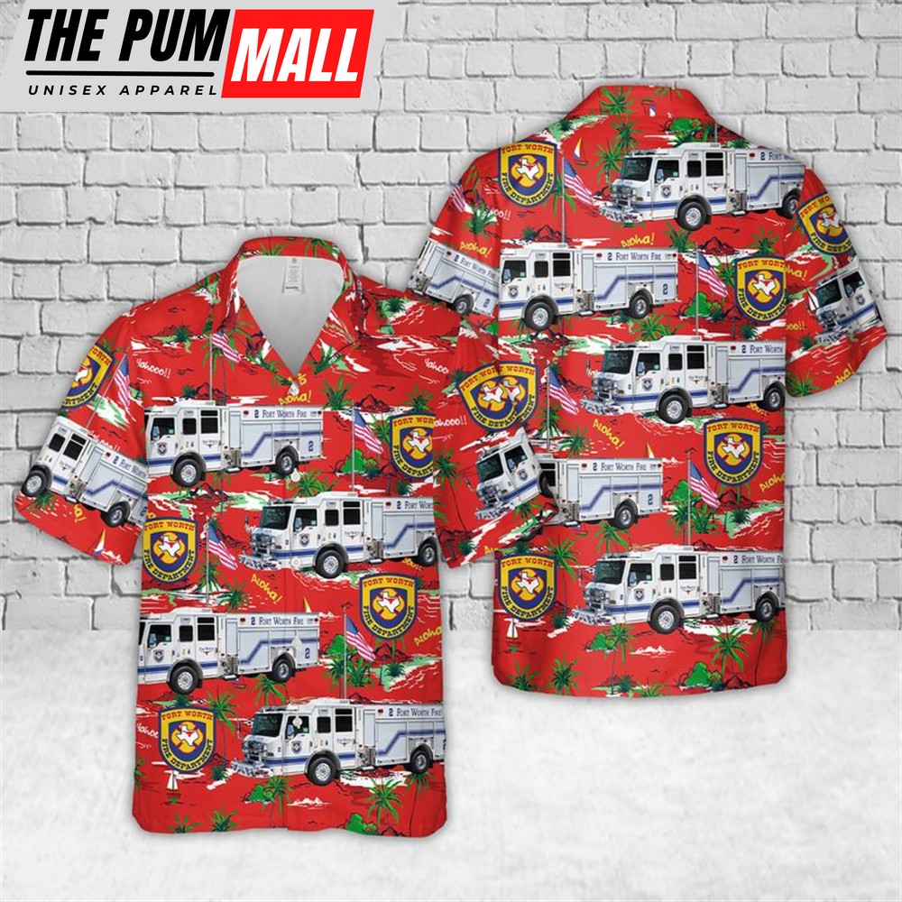 Texas Hawaiian Shirt, Texas Fort Worth Fire Department Hawaiian Shirt