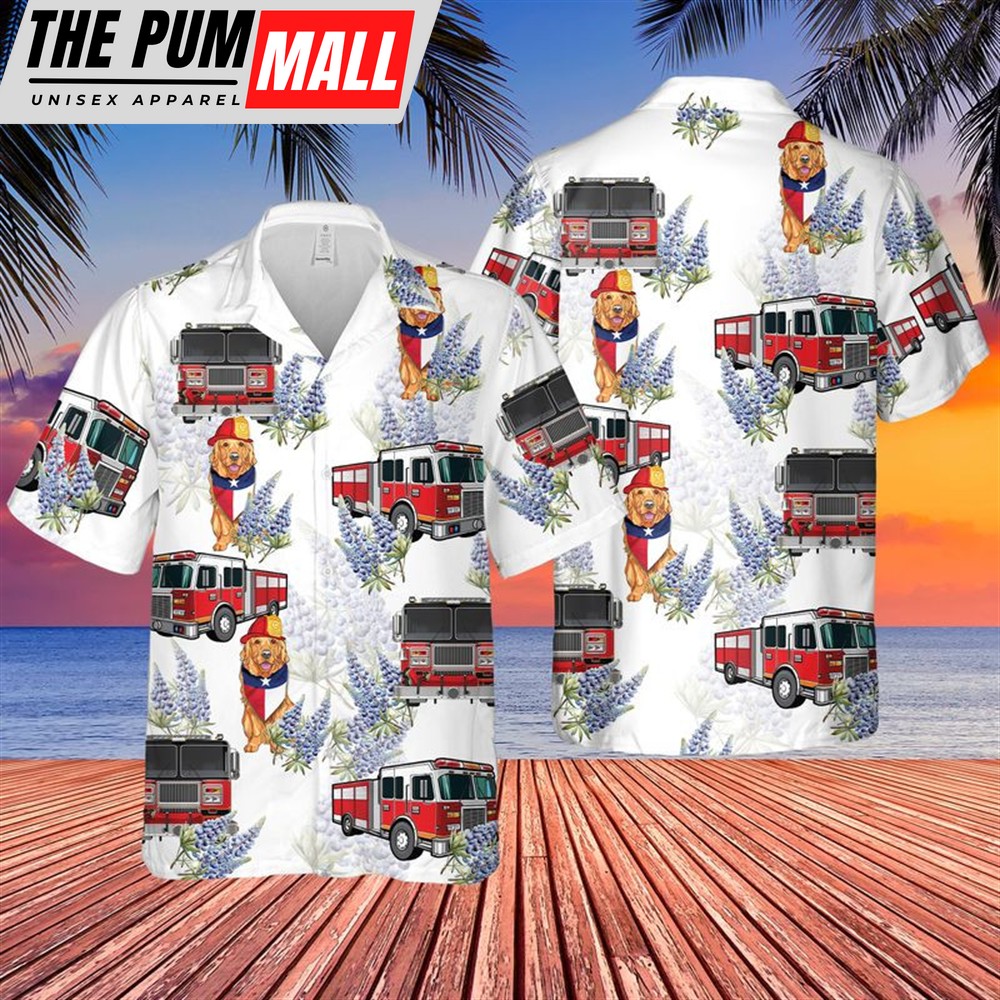 Texas Hawaiian Shirt, Texas Golden Retriever Firefighter Tropical Hawaiian Shirt