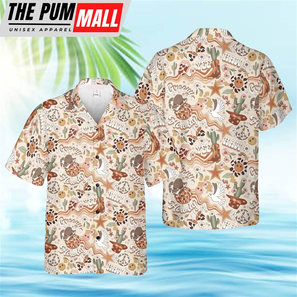 Texas Hawaiian Shirt, Texas Howdy Groovy Cowgirls Western Pattern Hawaiian Shirt