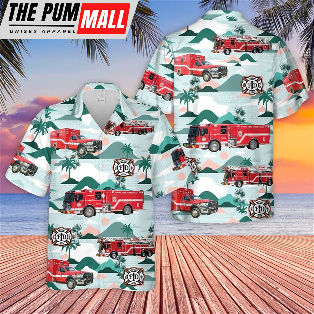 Texas Hawaiian Shirt, Texas Irving Fire Department Hawaiian Shirt