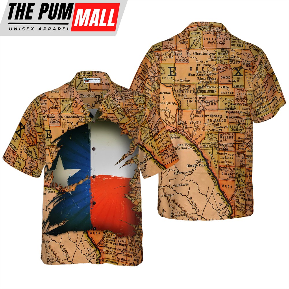 Texas Hawaiian Shirt, Texas Map Vintage Texas Hawaiian Shirt