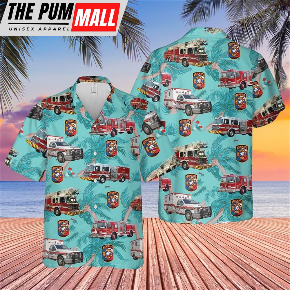 Texas Hawaiian Shirt, Texas Mesquite Fire Department Hawaiian Shirt