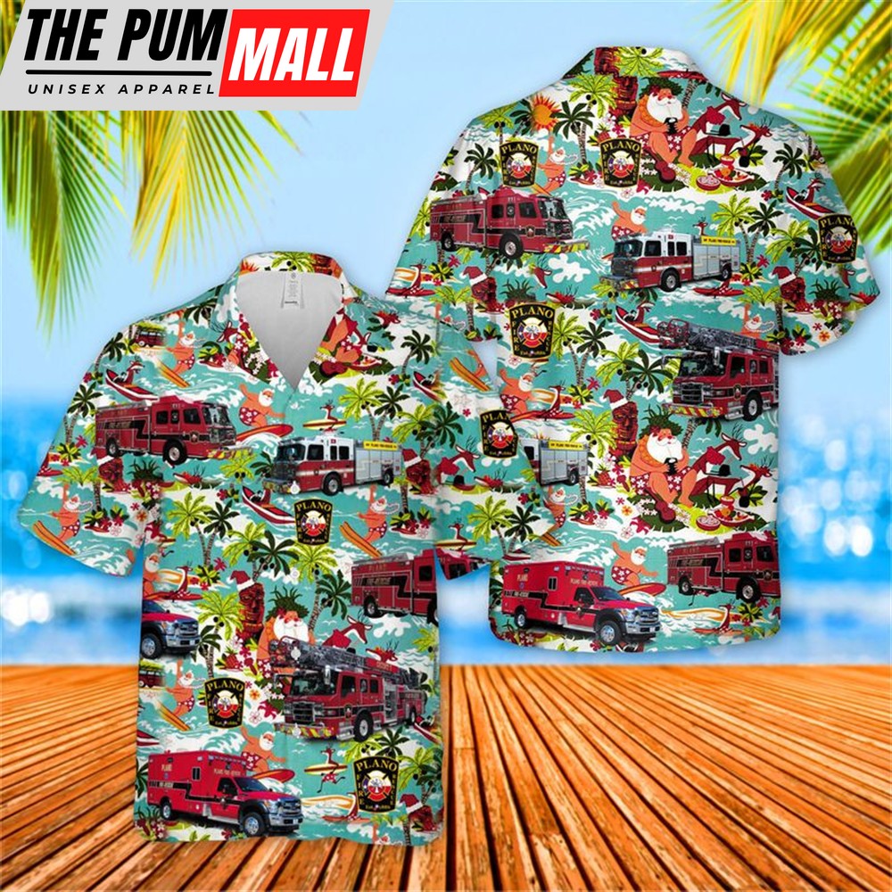 Texas Hawaiian Shirt, Texas Plano Fire-Rescue Christmas Hawaiian Shirt