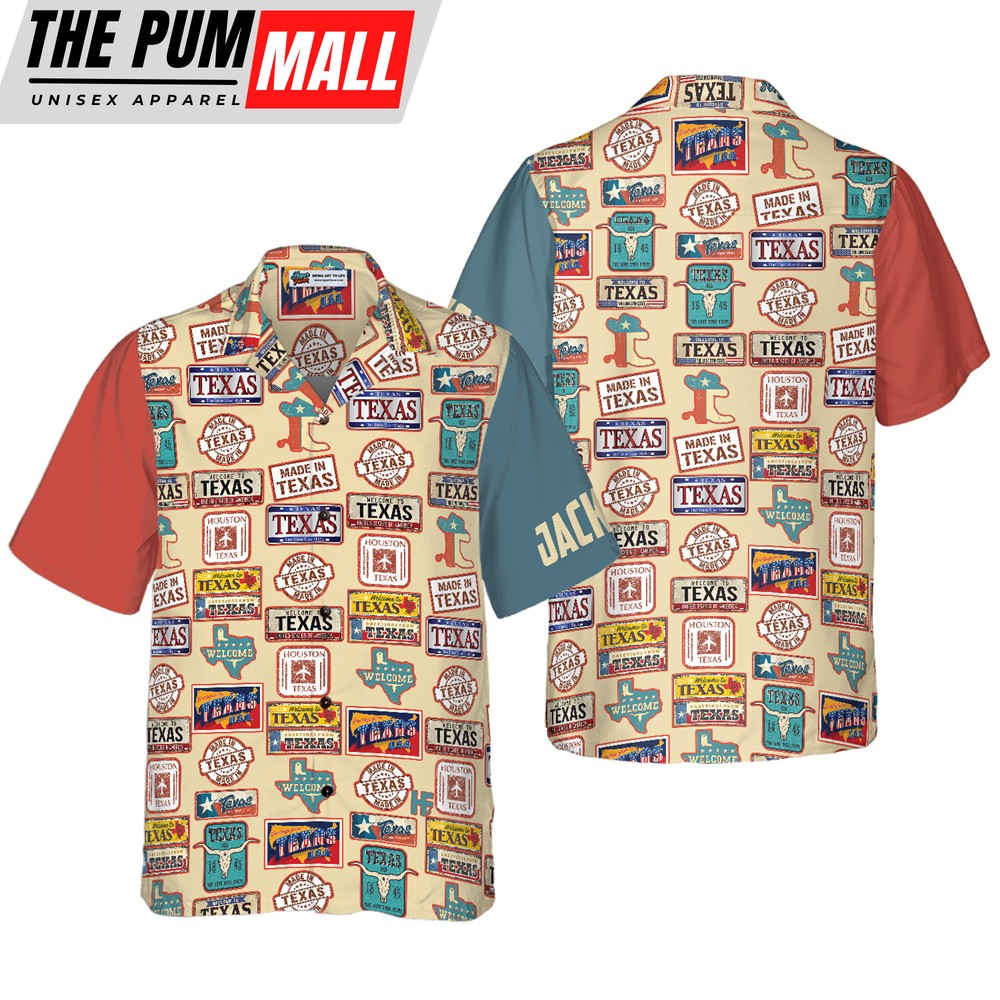 Texas Hawaiian Shirt, Texas Plates Signs Custom Hawaiian Shirt