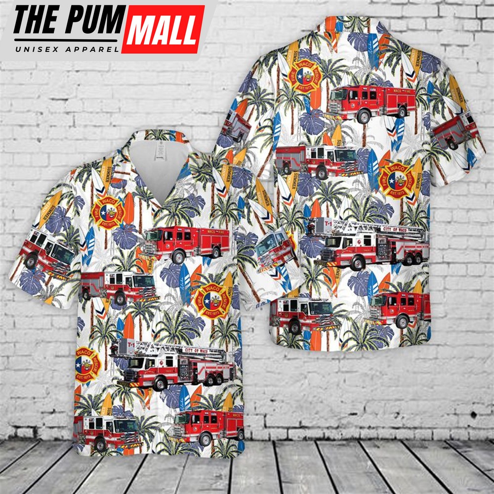 Texas Hawaiian Shirt, Texas Waco Fire Department Hawaiian Shirt