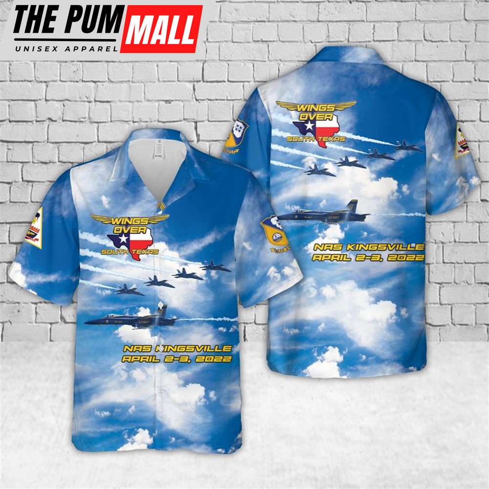 Texas Hawaiian Shirt, US Navy Blue Angels Wings Over South Texas Air Show Hawaiian Shirt