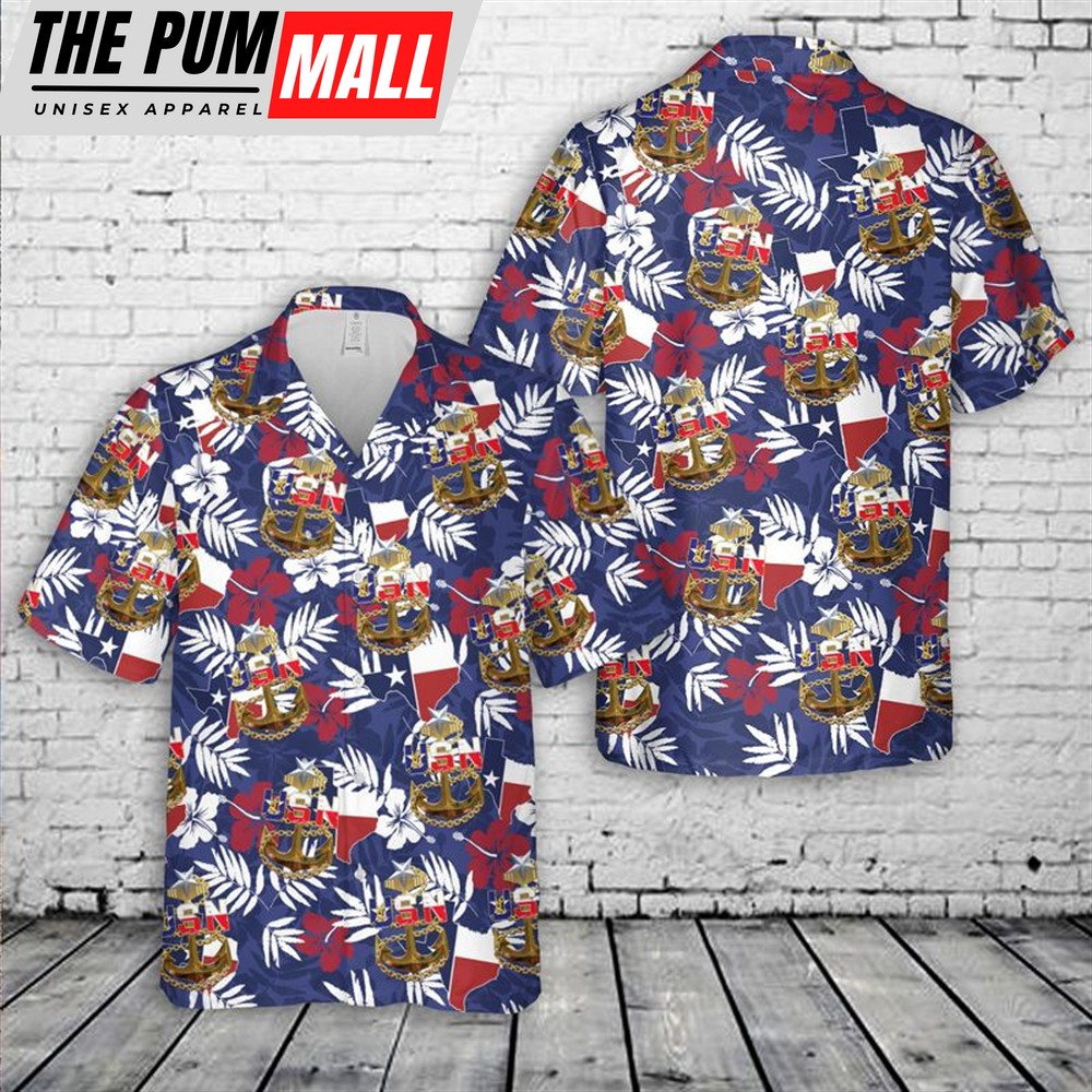 Texas Hawaiian Shirt, US Navy Senior Chief Texas style anchor Hawaiian Shirt