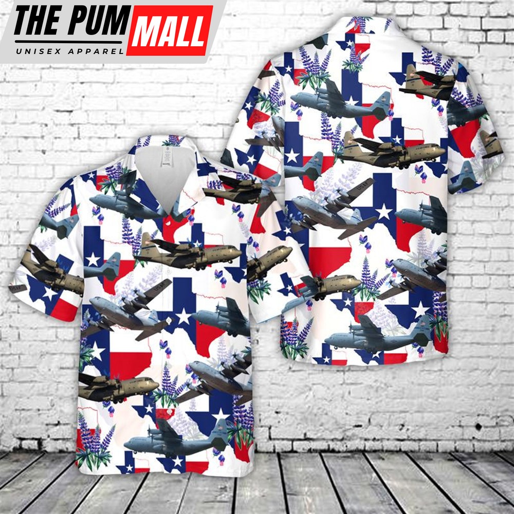 Texas Hawaiian Shirt, USAF Texas Air National Guard 136th Airlift Wing C-130H Hawaiian Shirt