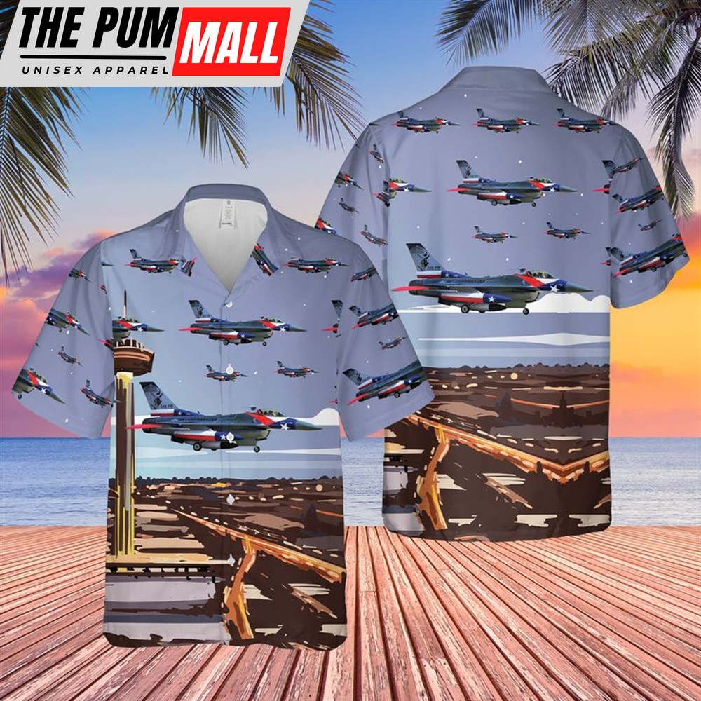 Texas Hawaiian Shirt, USAF Texas Air National Guard 182d Fighter Squadron F-16 Fighting Falcon Hawaiian Shirt