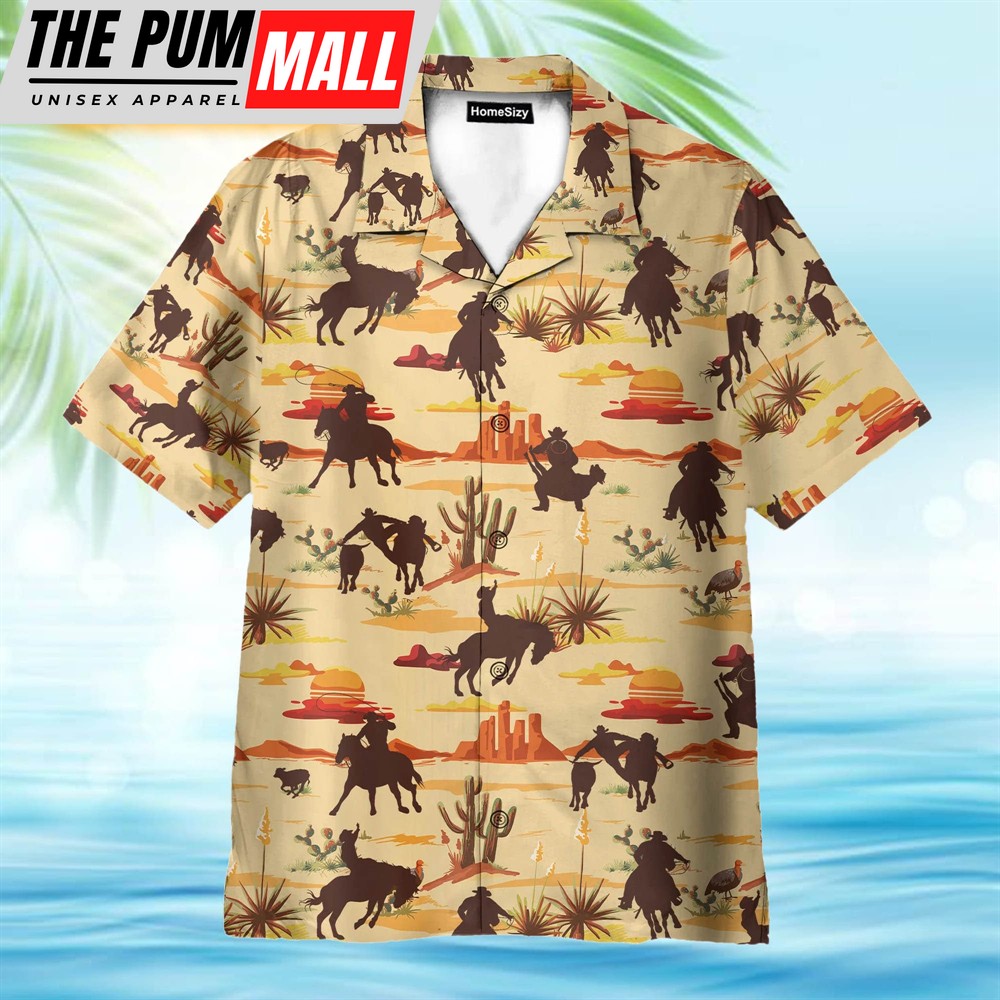 Texas Hawaiian Shirt, Vintage Texas Desert Cowboy Horse Racing Hawaiian Shirt