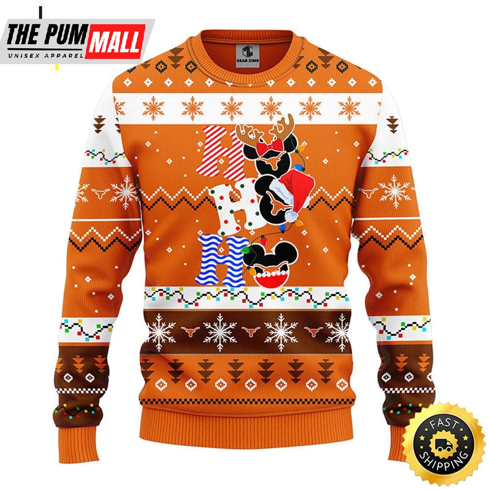 Texas Longhorns Hohoho Mickey Christmas Ugly Sweater