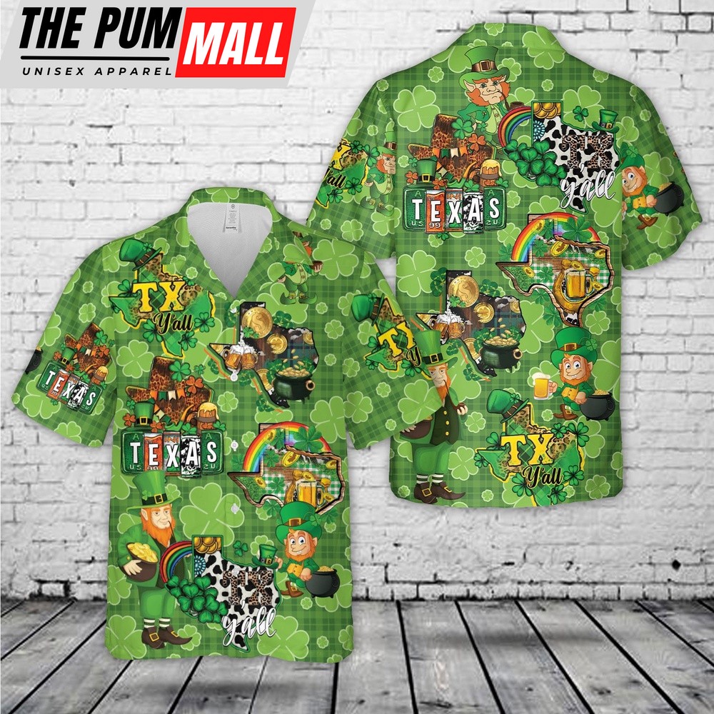Texas map St. Patrick’s Day Hawaiian Shirt, Shamrock Hawaiian Shirt
