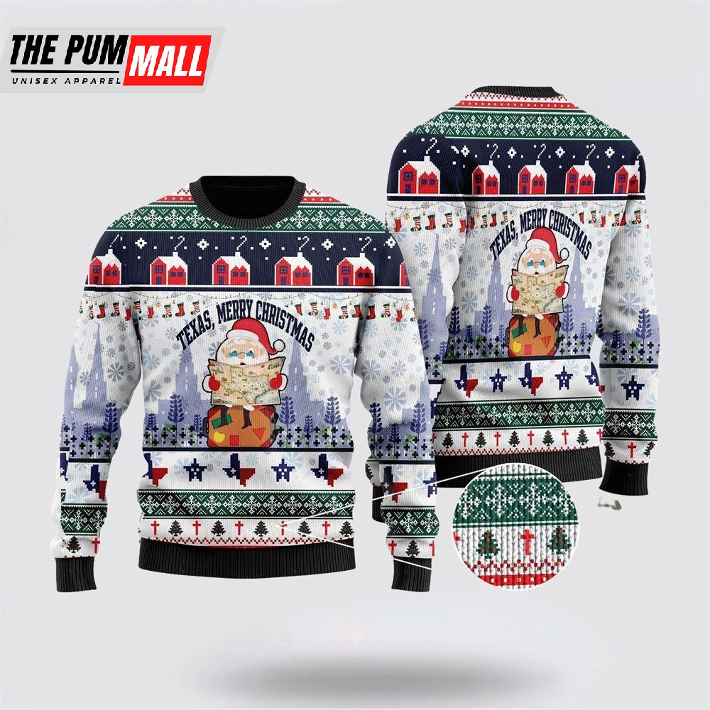 Texas Merry Christmas Jesus Santa Claus Ugly Christmas Sweater