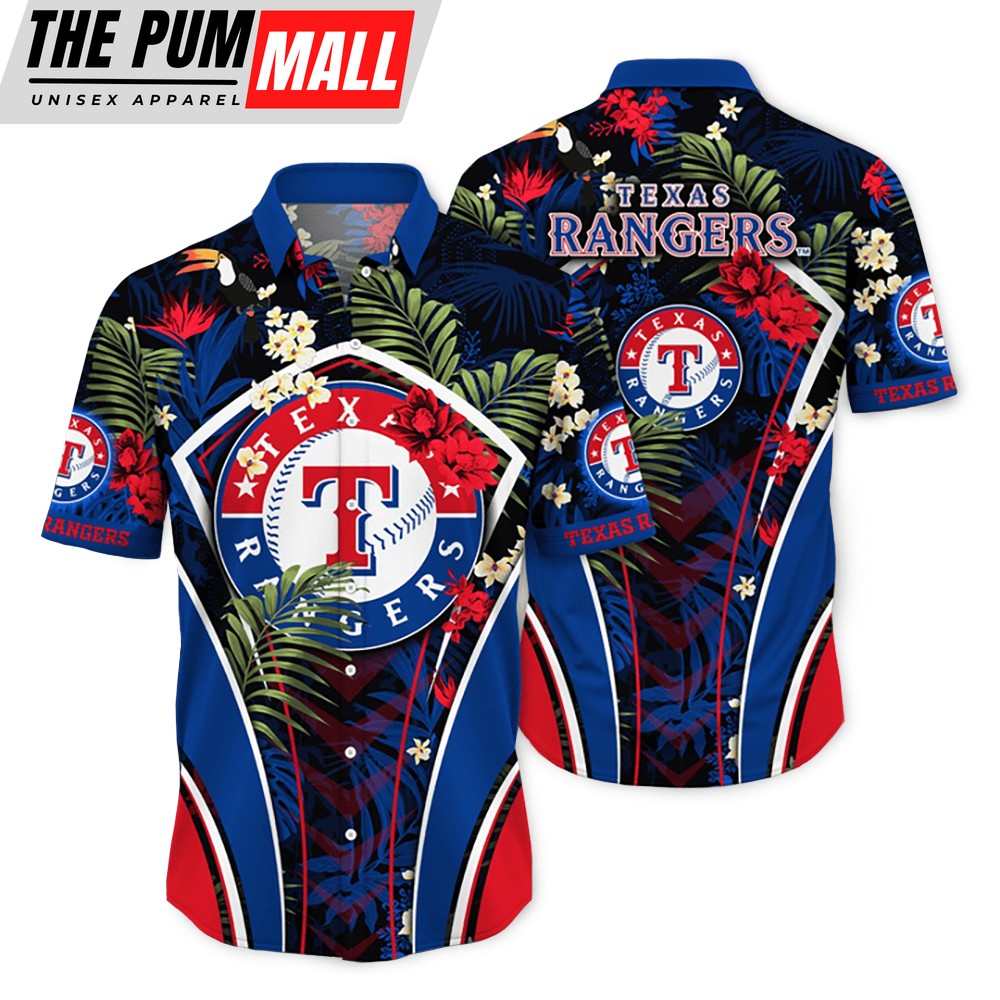 Texas Rangers MLB Flower Tropical Hawaiian Button Down Shirt
