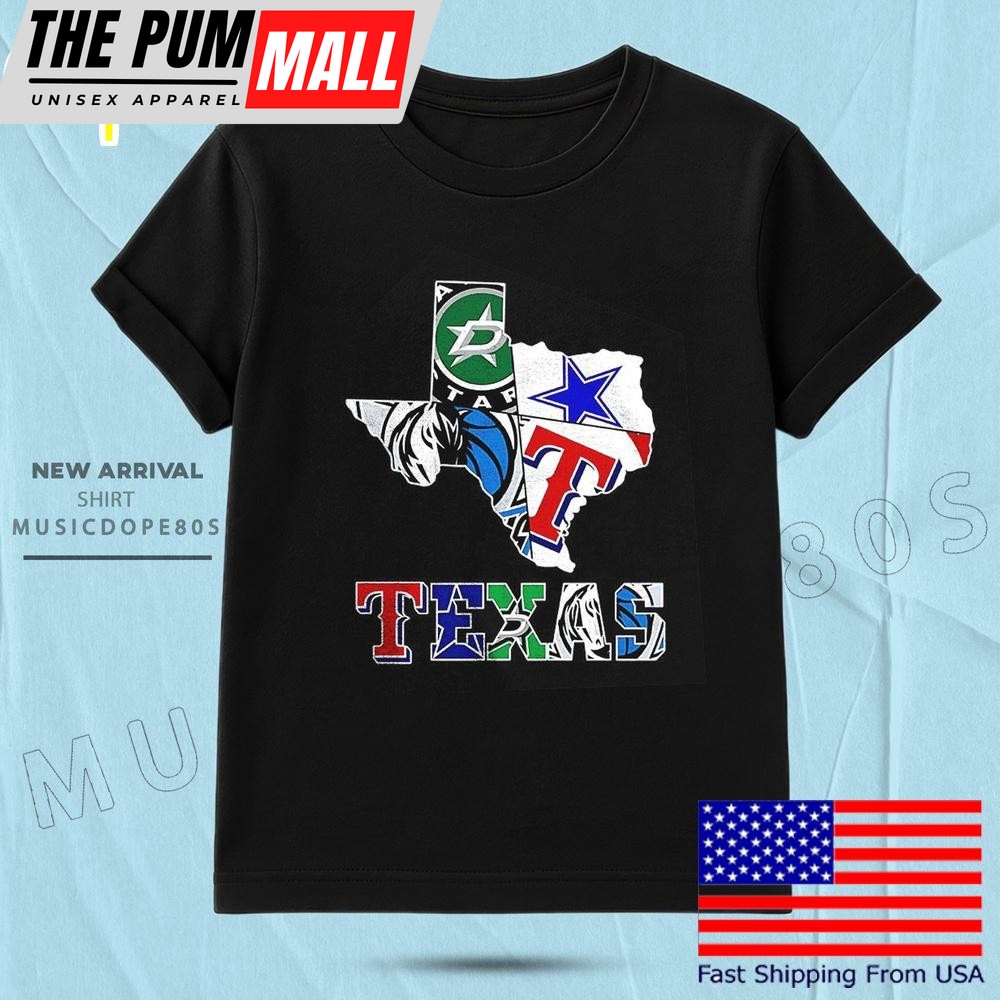 Texas Sports Teams Logo Map T Shirt