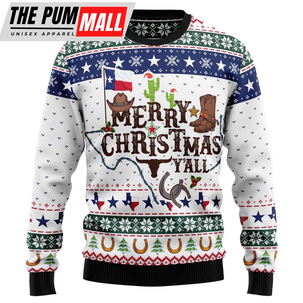 TG5129 Merry Christmas Y’all Texas Ugly Christmas Sweater – TB82792