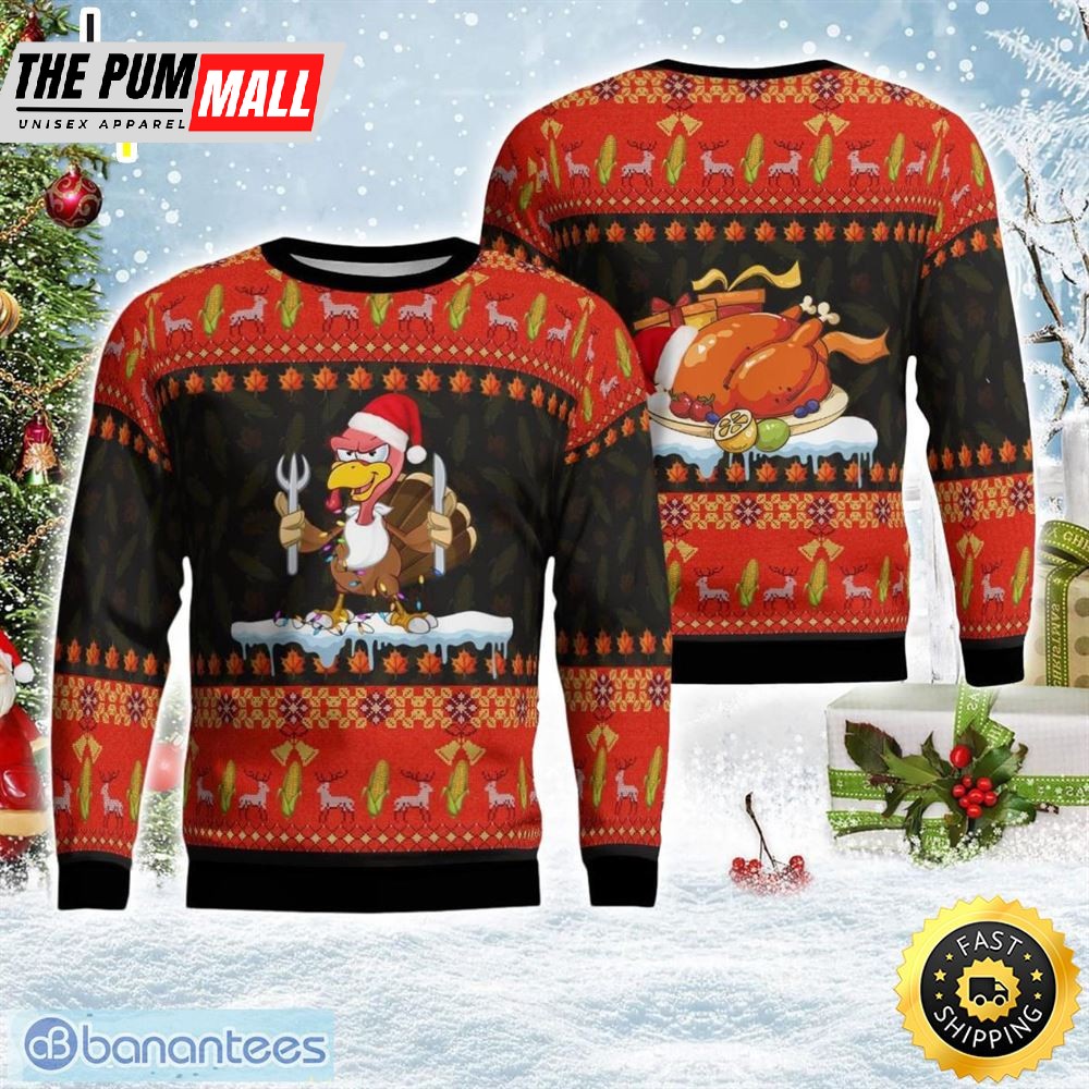 Thanksgiving Turkey Autumn Christmas 3D Ugly Christmas Sweater Christmas