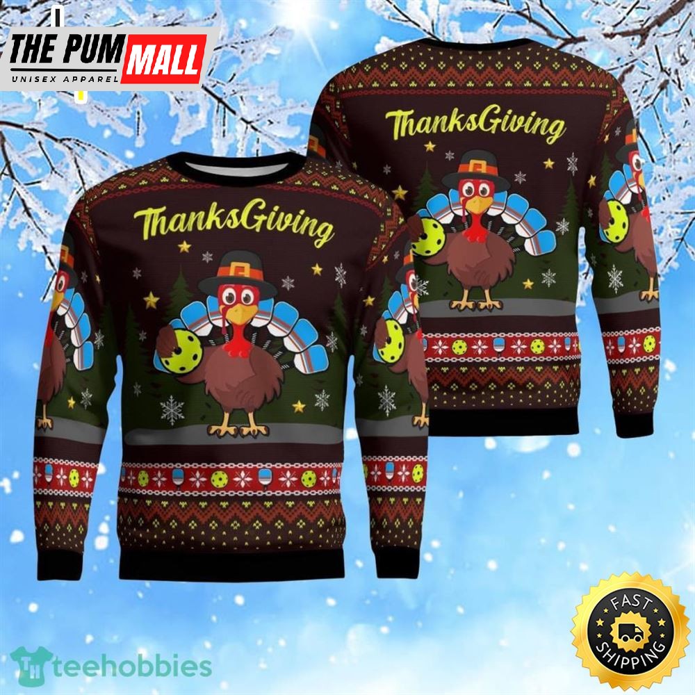 Thanksgiving Turkey Pickleball Aop Christmas Ugly Sweater