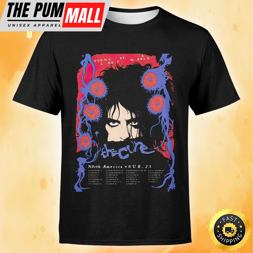 The Cure Shows Of A Lost World Tour 2025 Poster Faded Red – Soft Blue Tshirt