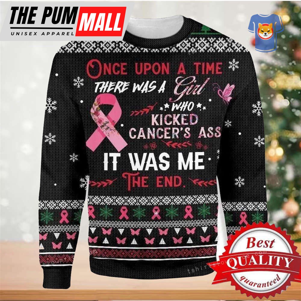 The Girl Kick Breast Cancer Awareness Ugly Christmas Sweater For Woman