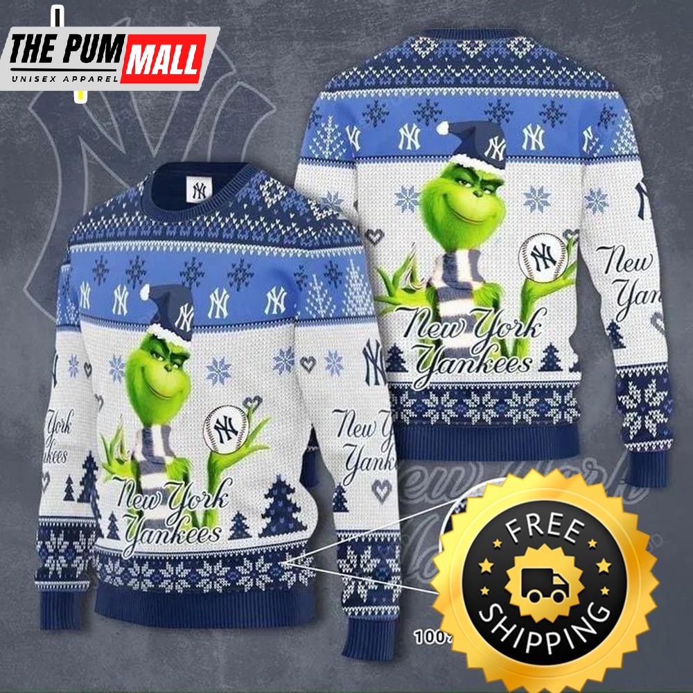 The Grinch New York Yankees Ugly Christmas Sweater, New York Yankees Ugly Sweater, MLB Christmas Sweater