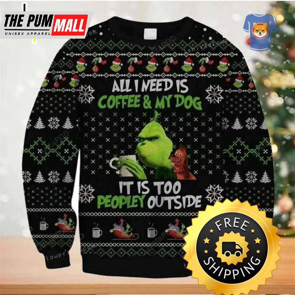 The Grinch Ugly Christmas Sweater Party, Coffee Dogs And Escaping People,Christmas Grinch Sweater, Grinch Holiday Sweater