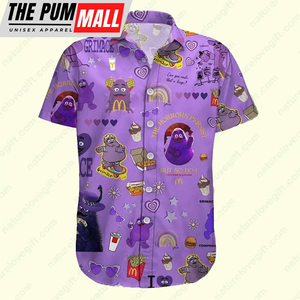 The Horrors Persist But So Do I Grimace Shake MC Donalds Hawaiian Shirt
