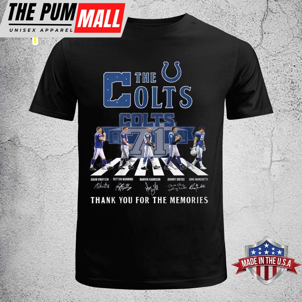 The Indianapolis Colts 1953-2025 71 Years Signatures Thank You For The Memories Abbey Road T-Shirt