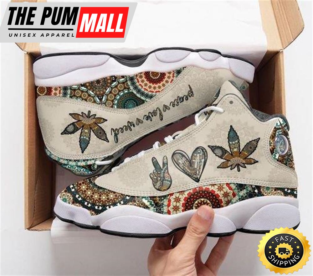 The Mandala Peace Love Weed All Over Printed Air Jd 13 Sneakers