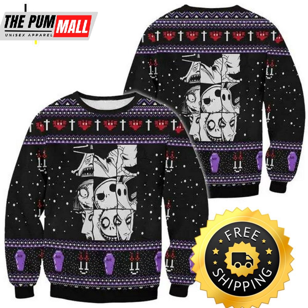 The Nightmare Before Christmas Character Ugly Sweater, Halloween Christmas Sweater