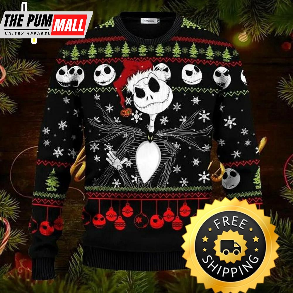 The Nightmare Before Christmas Jack Skellington Funny Ugly Christmas Sweater, Jack Skellington Ugly Sweater