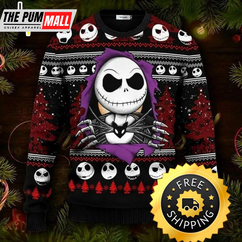 The Nightmare Before Christmas Jack Skellington Ugly Christmas Sweater, Jack Skellington Ugly Sweater