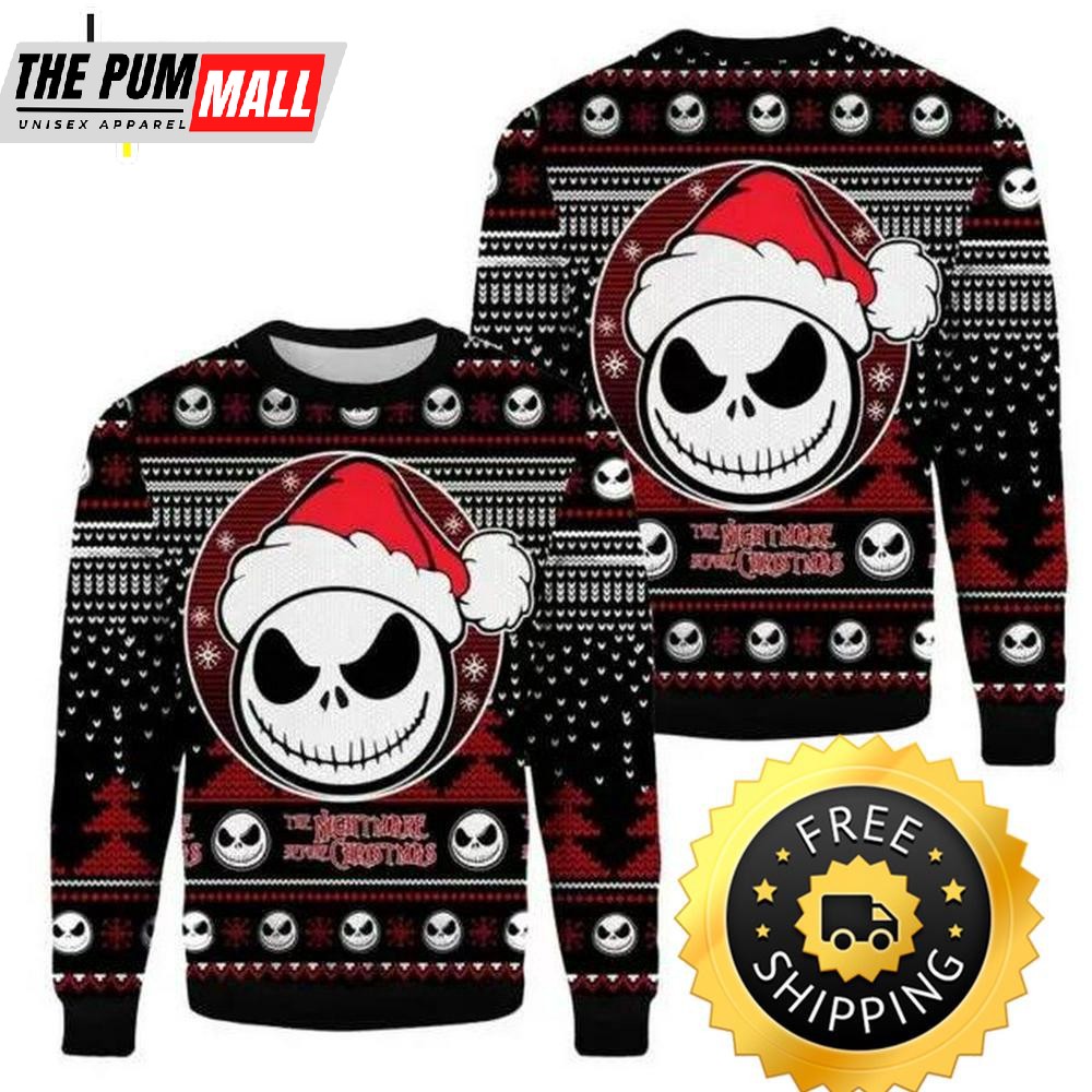 The Nightmare Before Christmas Jack Skellington Ugly Sweater, Halloween Christmas Sweater