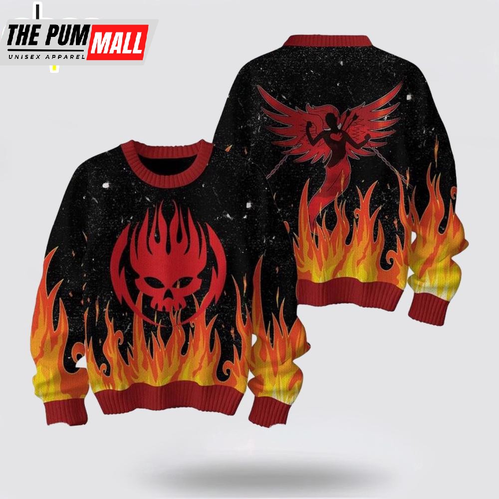 The Offspring Logo Angle On Fire Ugly Christmas Sweater
