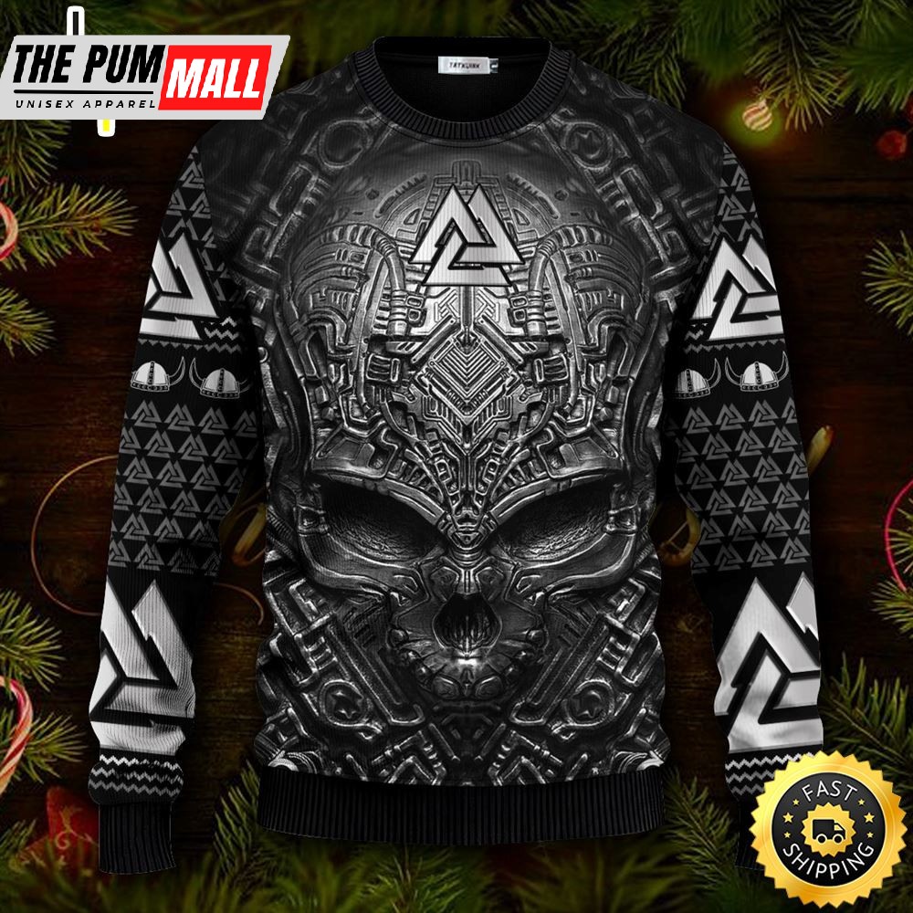 The Silence Skull Valknut Viking Ugly Christmas Skull Sweater Christmas