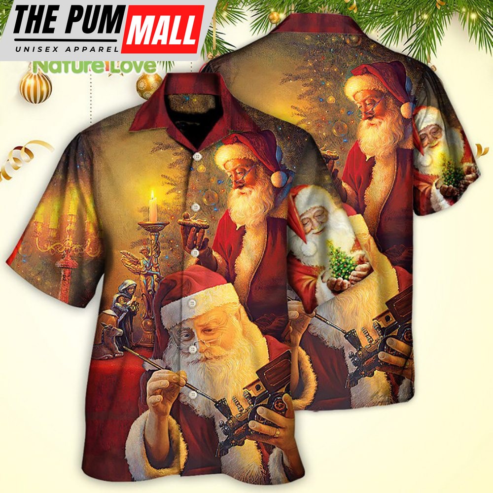 The Spirit of Christmas Eve Touch up Paint Santa Hawaiian Shirt