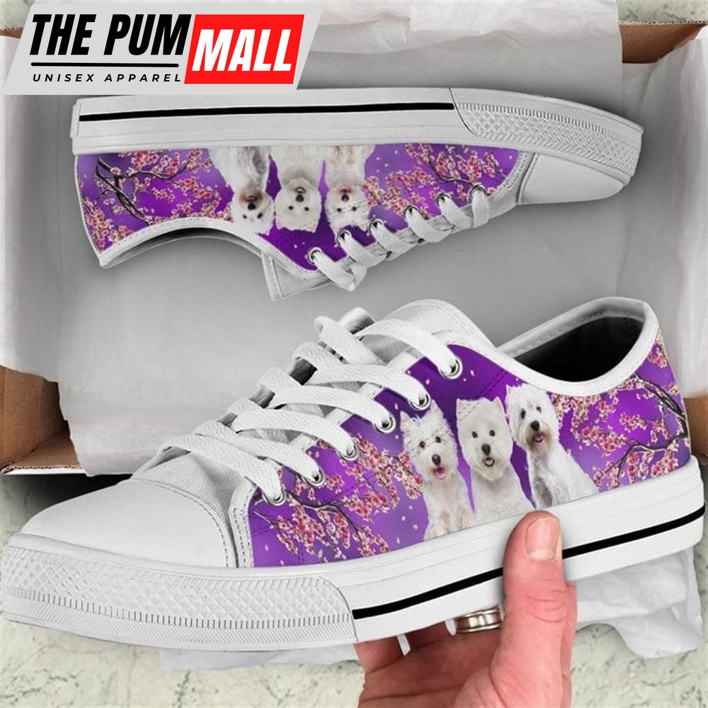 Three Westies Beautiful Cherry Blossom Low Top Shoes – Low Top Shoes Mens, Women