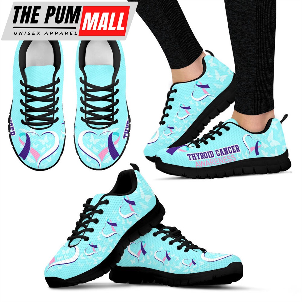 Thyroid Cancer Shoes Awareness Heart Ribbon Sneaker Walking Shoes – Best Gift For Men And Women Malalan