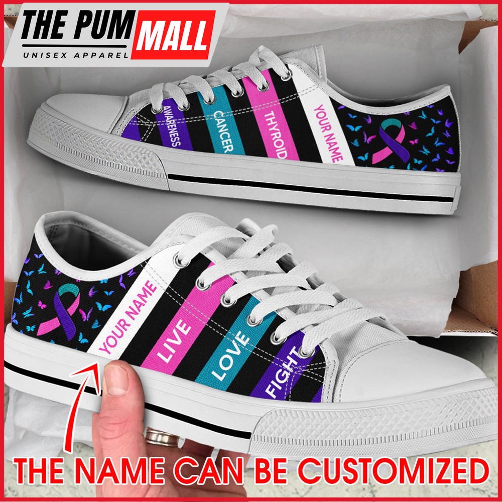 Thyroid Cancer Shoes Plaid Low Top Shoes – Personalized Custom – Best Gift For Men And Women