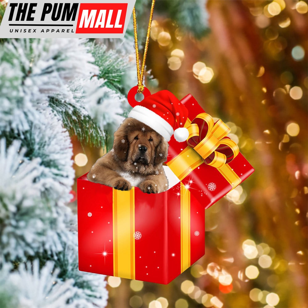 Tibetan Mastiff In Red Gift Box Christmas Ornament – Holiday Dog Ornaments Limited Edition