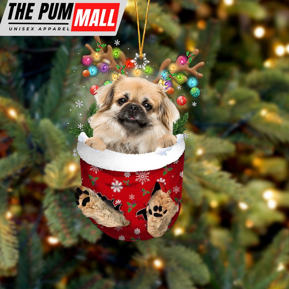 Tibetan Spaniel In Snow Pocket Christmas Ornament – Two Sided Christmas Plastic Hanging Limited Edition