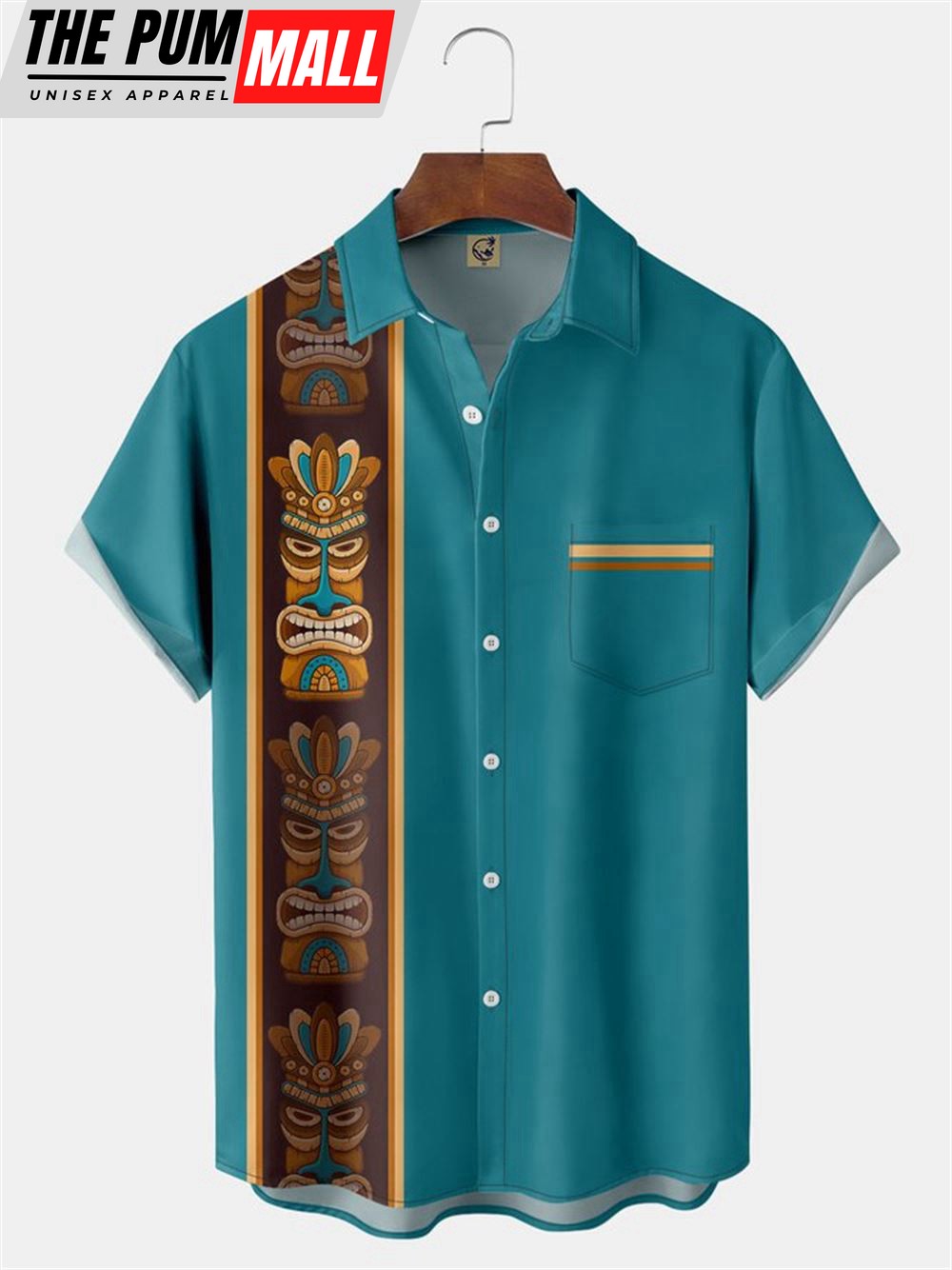 Tiki Chest Pocket Short Sleeve Bowling Hawaiian Shirt
