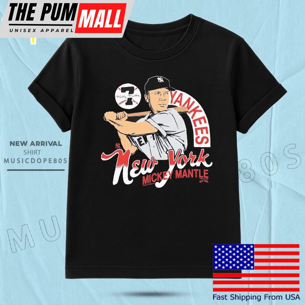 Top New York Yankees Mickey Mantle Signature Tri-Blend T Shirt