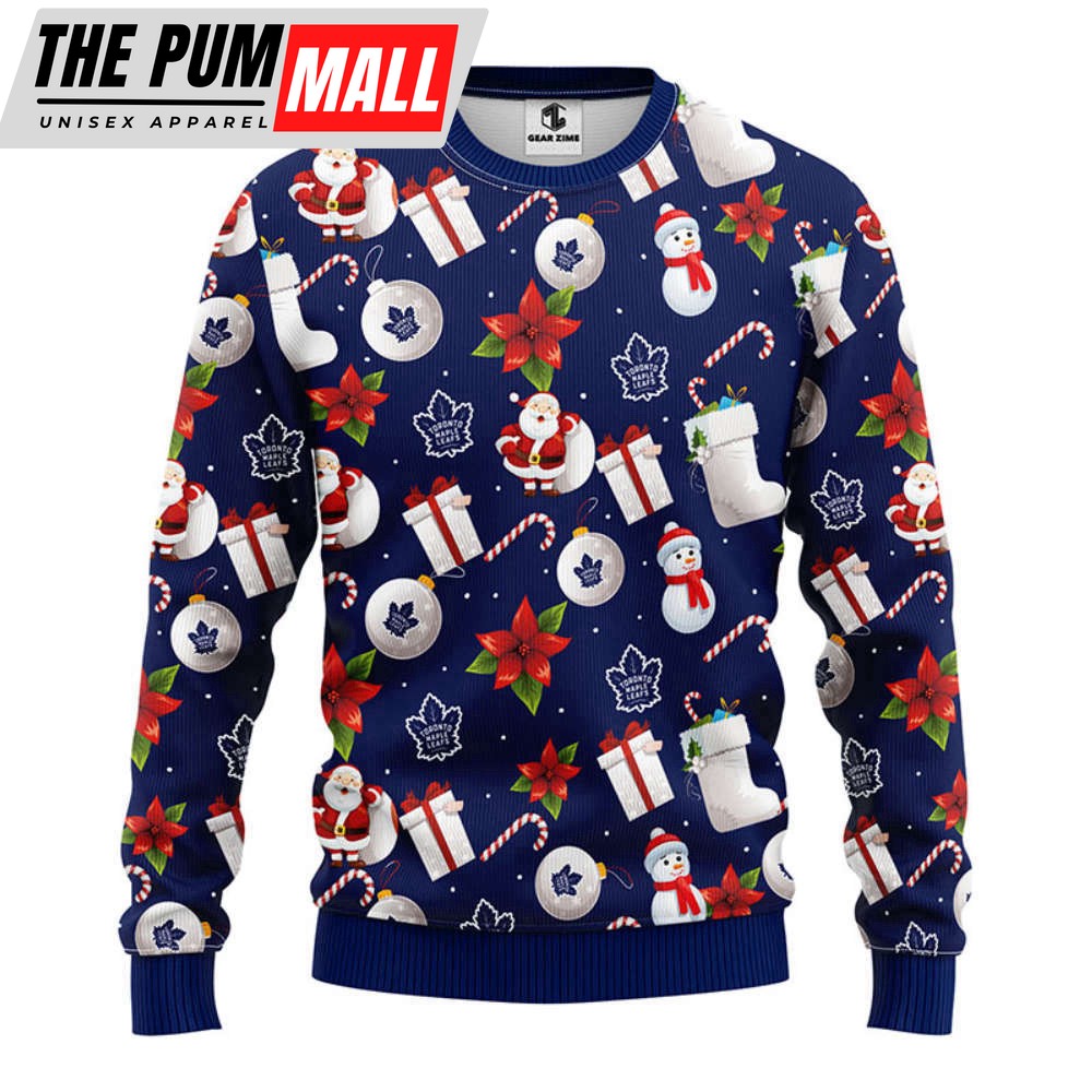 Toronto Maple Leafs Santa Claus Snowman Christmas Ugly Sweater, Gift For Christmas
