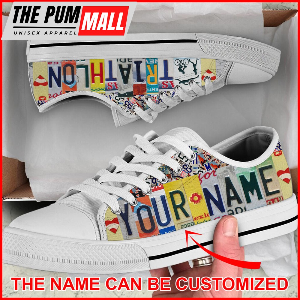 Triathlon Name Personalized Custom Low Top Shoes – Casual Shoes Gift For Adults – Best Shoes For Him Or Her