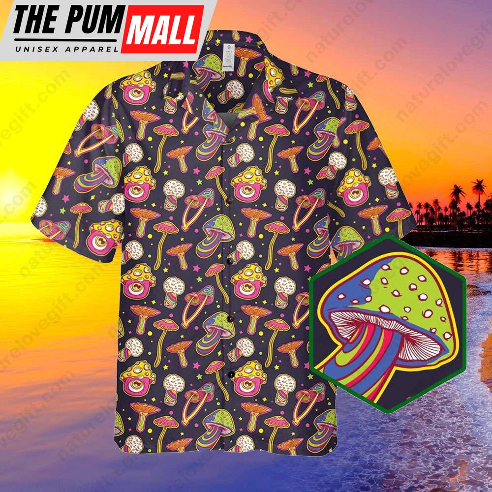 Trippy Mushroom Button Up Hawaiian Shirt DnD Dungeon and Dragon Gift