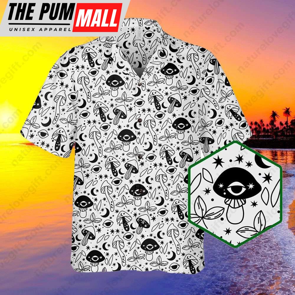 Trippy Mushroom Psychedelic Button up Hawaiian Shirt DnD Dungeons and Dragons Gift