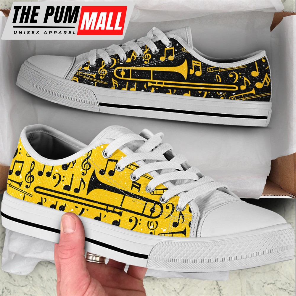 Trombone 2 Color Pattern Low Top Yellow Music Shoes – Fashionable Casual Shoes Gift For Adults